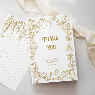 Gender Neutral Toile Whimsical Floral Baby Shower Letterpress Thank You Card
