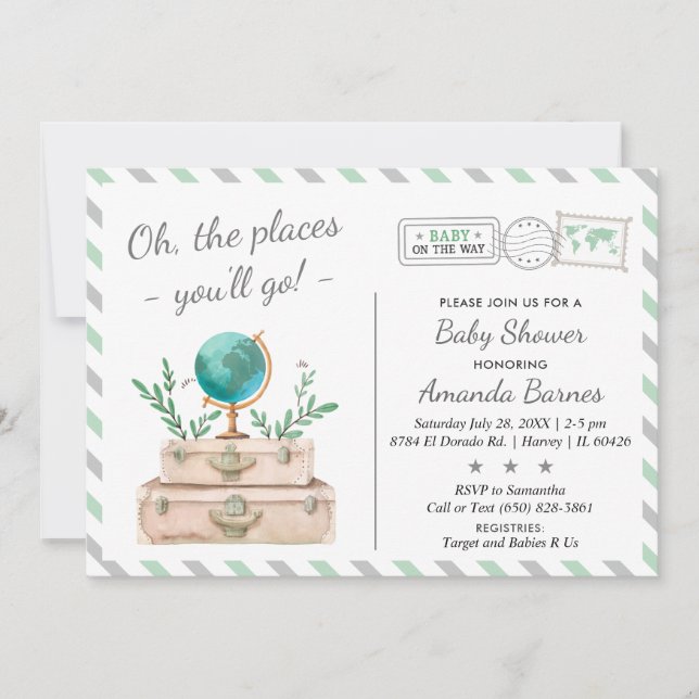 Gender Neutral Travel Adventure Mint Baby Shower Invitation (Front)