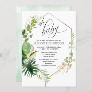 Gender neutral tropical gold greenery baby shower invitation