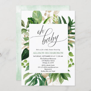 Gender neutral tropical greenery gold baby shower invitation