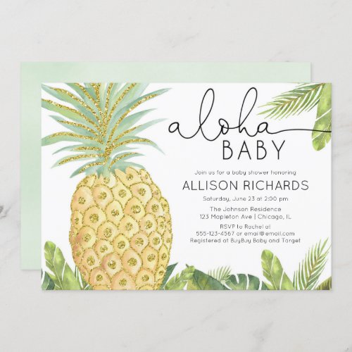 Gender neutral tropical pineapple baby shower invitation