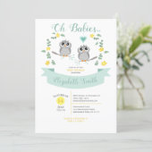 Gender neutral Twin Cute owls baby shower Invitation (Standing Front)