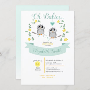 Gender neutral Twin Cute owls baby shower Invitation