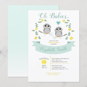 Gender neutral Twin Cute owls babyshower Invitation