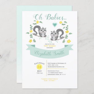 Gender neutral Twin Cute squirrels babyshower Invitation