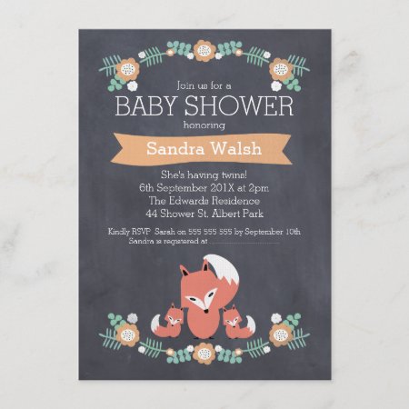 Gender Neutral Twin Fox Baby Shower Invitation