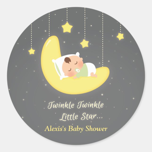 Gender Neutral Twinkle Little Star Baby Shower Classic Round Sticker (Front)