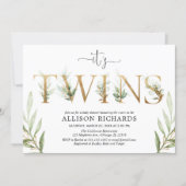 Gender neutral twins baby shower greenery invitation (Front)