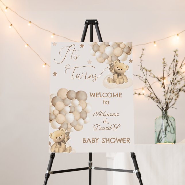Gender Neutral Twins Baby Shower Welcome Sign (In Situ (Stand))
