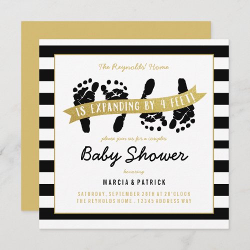 Gender Neutral Twins Couples Shower Black and Gold Invitation