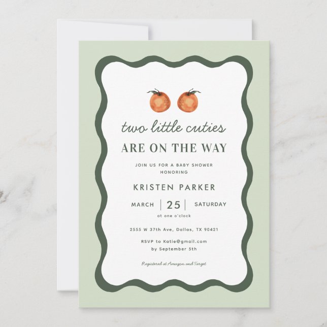 Gender Neutral Two Cuties Twins Baby Shower Invitation (Front)