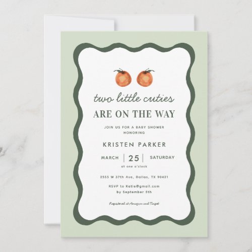 Gender Neutral Two Cuties Twins Baby Shower Invitation