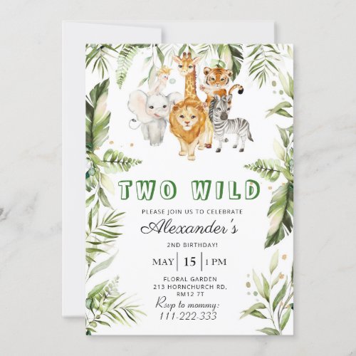 Gender neutral Two wild safari birthday invitation