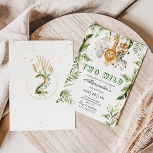 Gender neutral Two wild safari birthday invitation