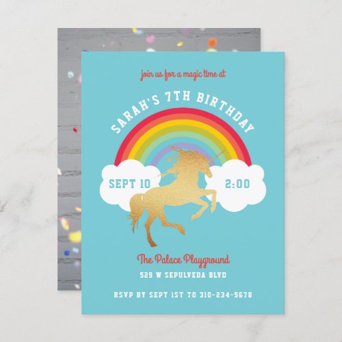 Gender Neutral Unicorn Rainbow Birthday Party Invitation