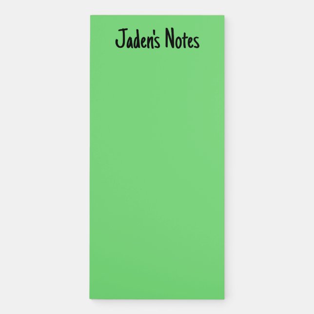 Gender Neutral Unique Green Minimalist Custom Name Magnetic Notepad (Front)