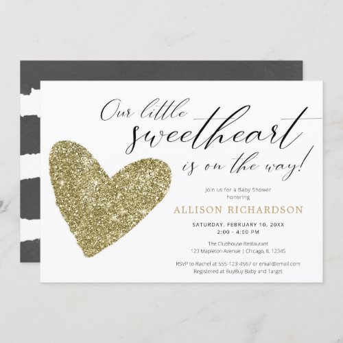 Gender neutral Valentines gold black baby shower Invitation