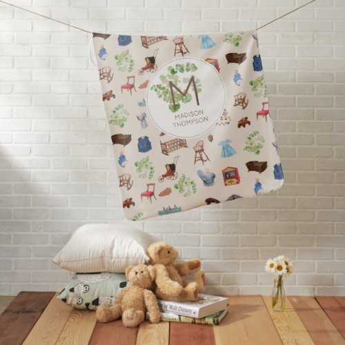 Gender Neutral Vintage Baby Nursery Toys Monogram Baby Blanket