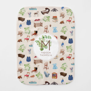 Gender Neutral Vintage Baby Nursery Toys Monogram Baby Burp Cloth