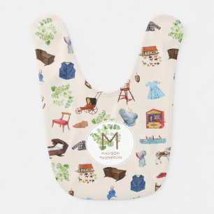 Gender Neutral Vintage Baby Nursery Toys Monogram Bib