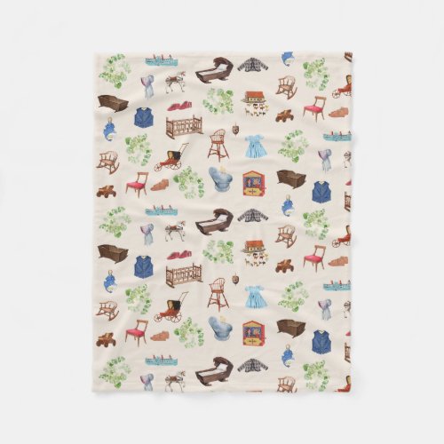 Gender Neutral Vintage Baby Nursery Toys Pattern Fleece Blanket