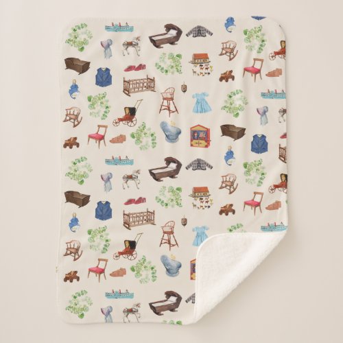 Gender Neutral Vintage Baby Nursery Toys Pattern Sherpa Blanket