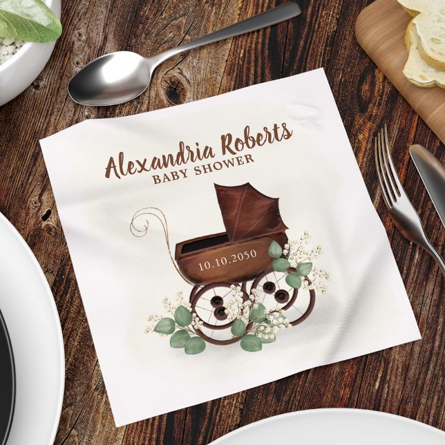Gender Neutral Vintage Baby Shower Custom Napkins (Gender neutral baby shower vintage custom napkin.)