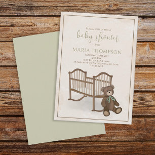 Gender Neutral Vintage Classic Nursery Teddy Bear Invitation