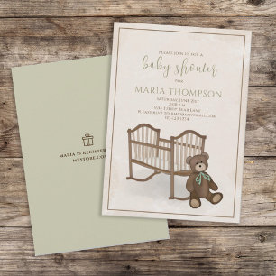 Gender Neutral Vintage Teddy Bear Gift Registry Invitation