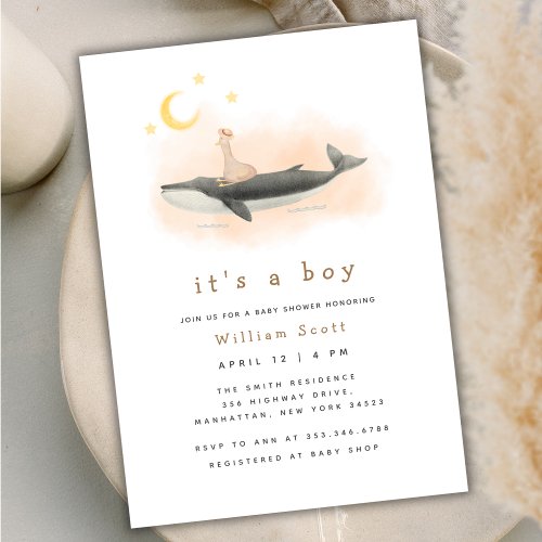 Gender Neutral Vintage Whale  Duck Baby Shower  Invitation