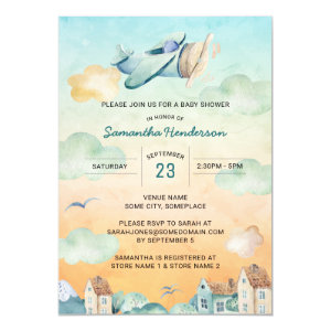 Gender-Neutral Watercolor Airplane Baby Shower Invitation