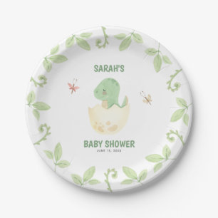Gender Neutral Watercolor Dinosaur Baby Shower Paper Plates