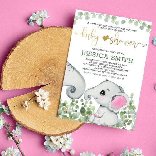 Gender Neutral Watercolor Elephant Baby Shower Invitation