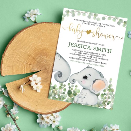 Gender Neutral Watercolor Elephant Baby Shower Invitation