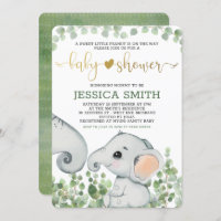 Gender Neutral Watercolor Elephant Baby Shower Invitation