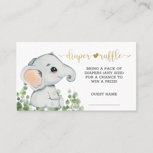 Gender Neutral  Watercolor Elephant Diaper Raffle Enclosure Card