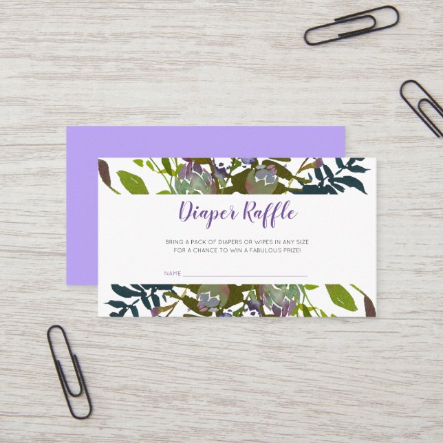 Gender Neutral Watercolor Floral Diaper Raffle Business Card (Front/Back In Situ)