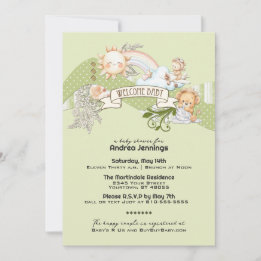 Gender Neutral Watercolor Soft Green Baby Shower Invitation