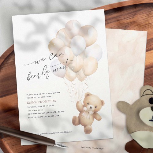Gender Neutral We Can Bearly Wait Baby Shower Invitation
