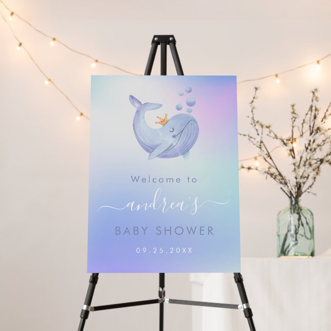 Gender Neutral Whale Pink Blue Ocean Baby Shower Foam Board (In Situ (Stand))