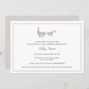 Gender Neutral Whale Watercolor Baby Shower Invitation by LaurEvansDesign at Zazzle