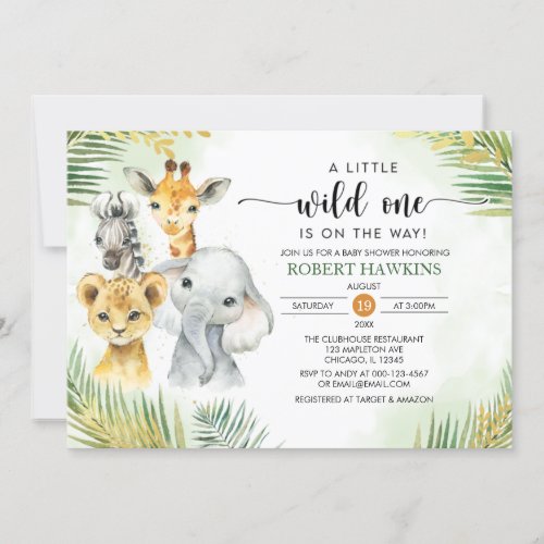 Gender Neutral Wild One Safari Animals Baby Shower Invitation