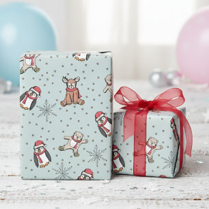Gender Neutral Winter Animals Mint Green Wrapping Paper