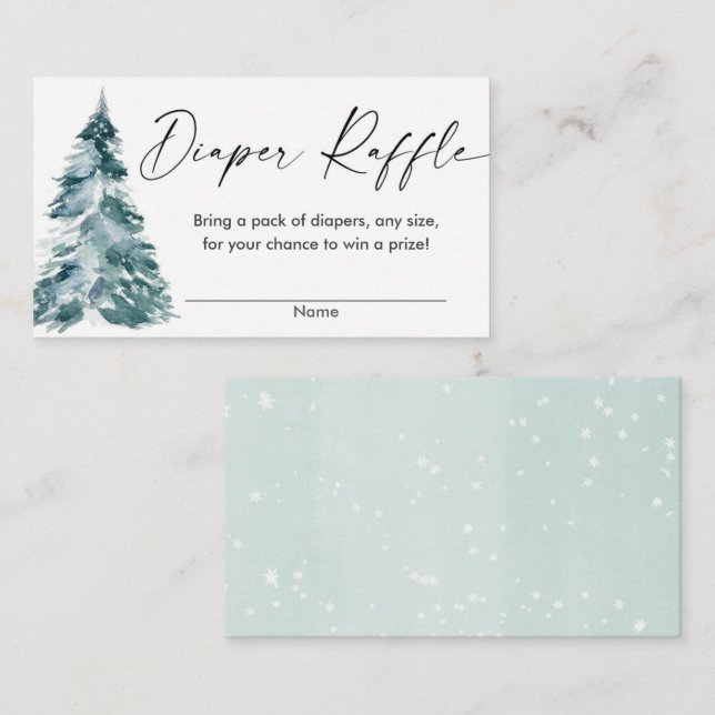 Gender neutral winter baby shower diaper raffle enclosure card (Front/Back)