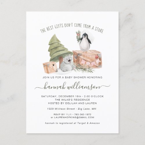 Gender Neutral  Winter Christmas Baby Shower Invitation Postcard