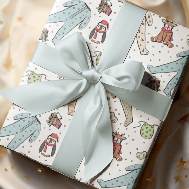 Gender Neutral Winter Christmas Baby Shower Wrapping Paper (Cute Gender Neutral Christmas Pattern for Baby. Hand-Drawn Winter Pajamas, Stuffed Animals and more!)
