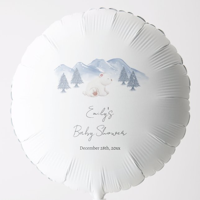 Gender Neutral Winter Polar Bear Baby Shower  Balloon (Front)