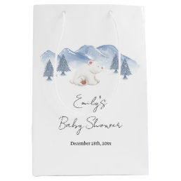 Gender Neutral Winter Polar Bear Baby Shower  Medium Gift Bag