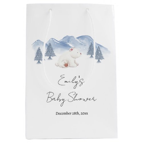 Gender Neutral Winter Polar Bear Baby Shower  Medium Gift Bag