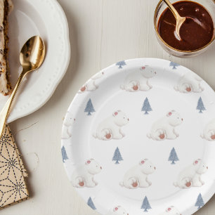 Gender Neutral Winter Polar Bear Baby Shower Paper Plates